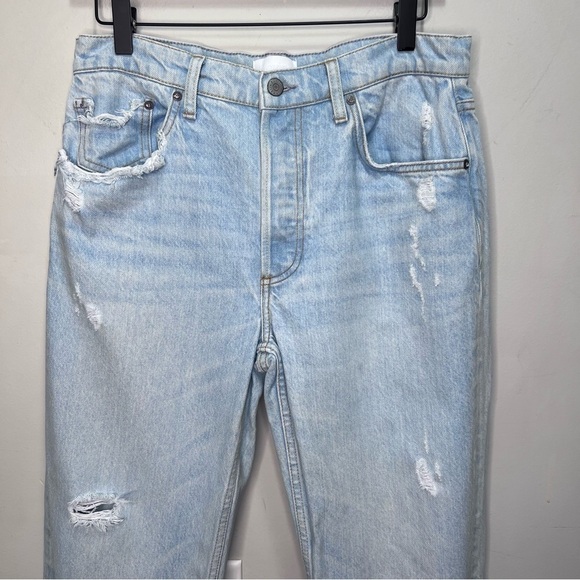 Boyish The Tommy Distressed High Rise Straight Leg Raw Hem Jeans Size 28 - Picture 6 of 16